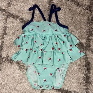 Ruffled Baby Swimsuit with Umbrella Print